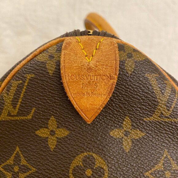 GUC Vintage LV Monogram Speedy Bag 30 Double Handle Satchel Brown - Picture 9 of 15